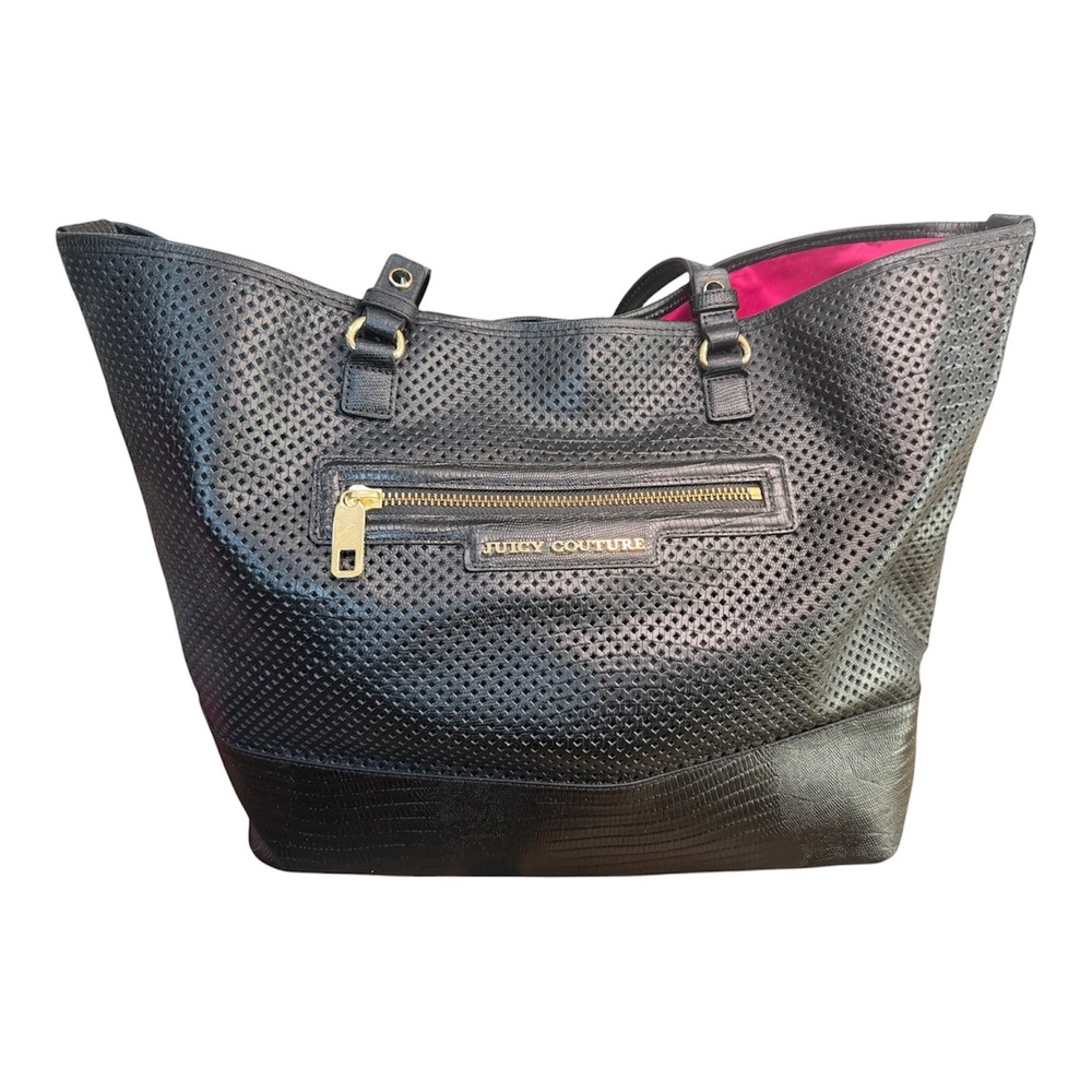 Juicy Couture Black Perforated Leather Tote Bag Large Diaper Work Beach